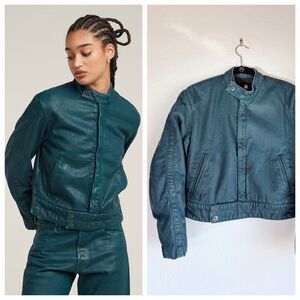 NEW G-STAR Raw Womens Denim Short Moto Jacket in Worn In Hydraulics Cobler Green